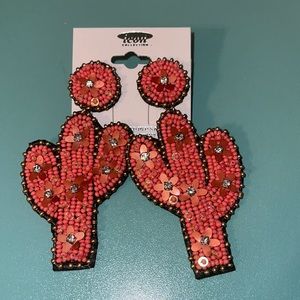 Large Coral Cactus Earrings